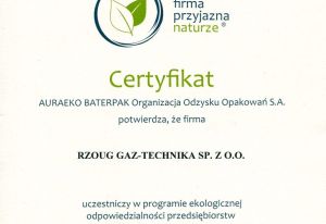 Certyfikat Firma Przyjazna Naturze