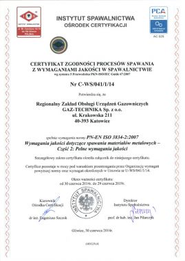 Certyfikat Instytutu Spawalnictwa